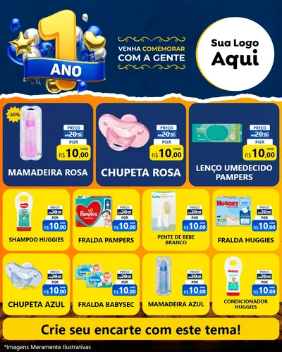 Modelo de Rede Social para Feed Instagram com o tema Um Ano de Aniversário para Bebês