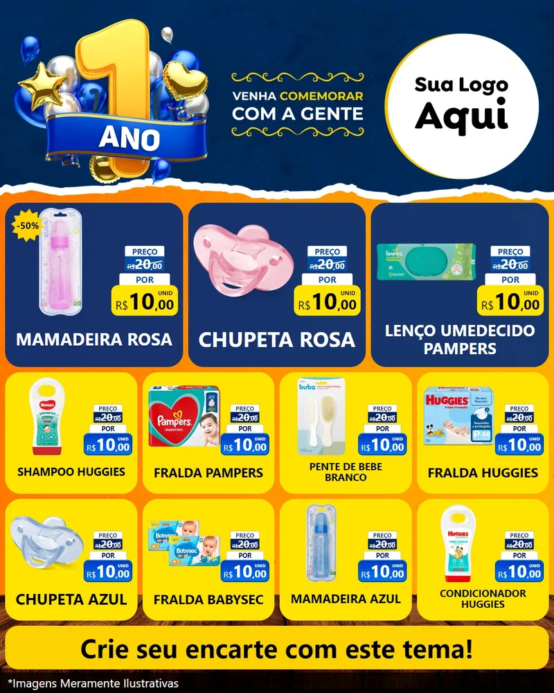 Modelo de Rede Social para Feed Instagram com o tema Um Ano de Aniversário para Bebês