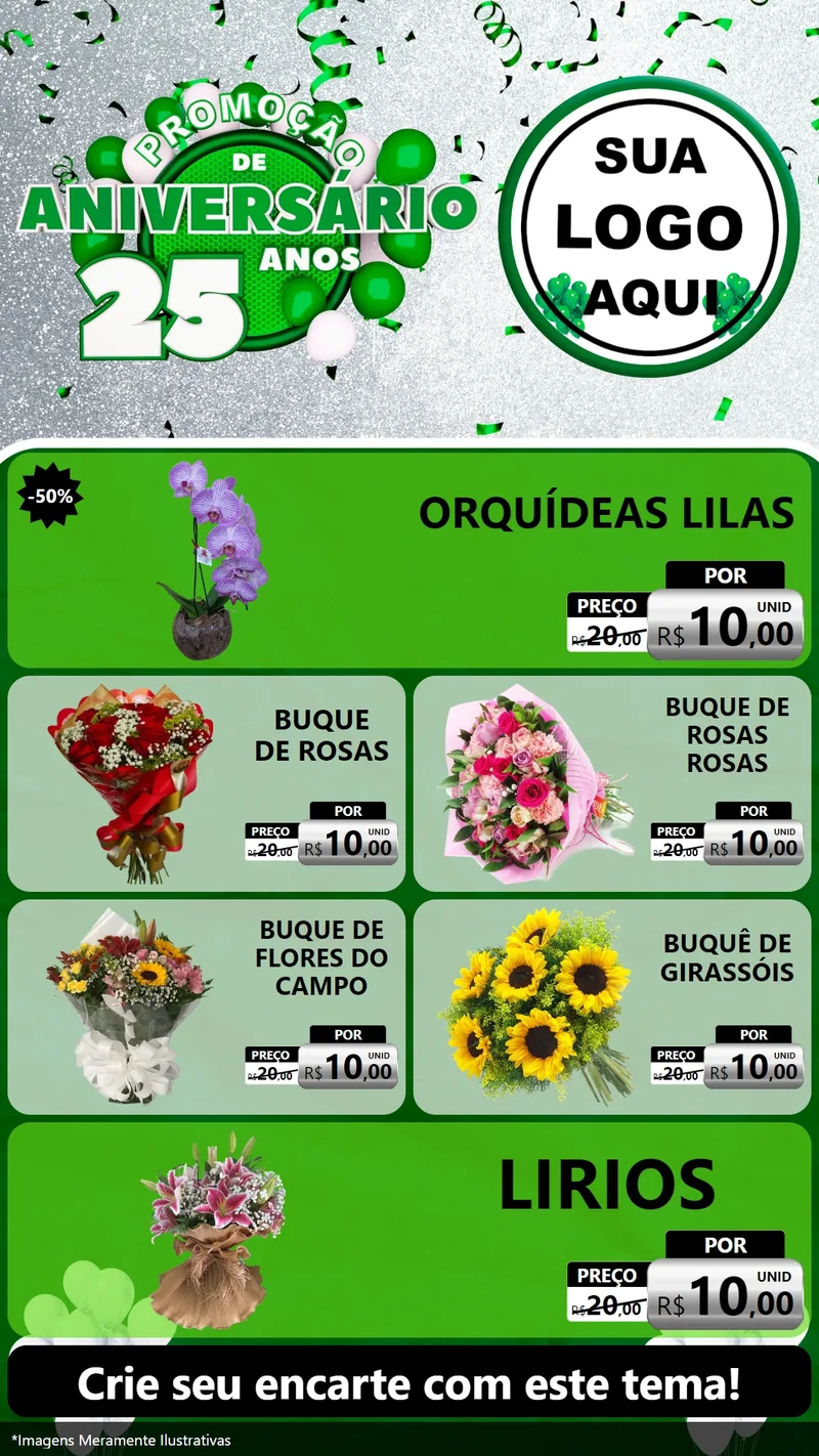 Modelo de TV para TV Vertical com o tema Promoção de Aniversário - 25 Anos para Floricultura e jardim