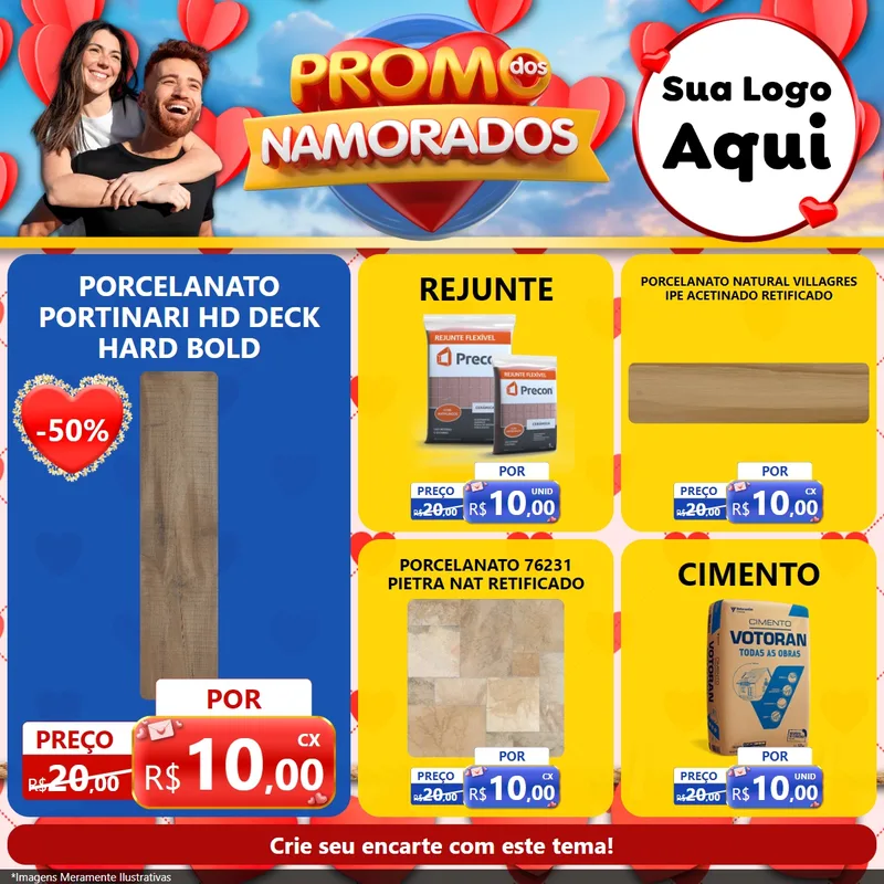 Modelo de Rede Social para Feed Facebook com o tema Promo dos Namorados para Pisos e revestimentos