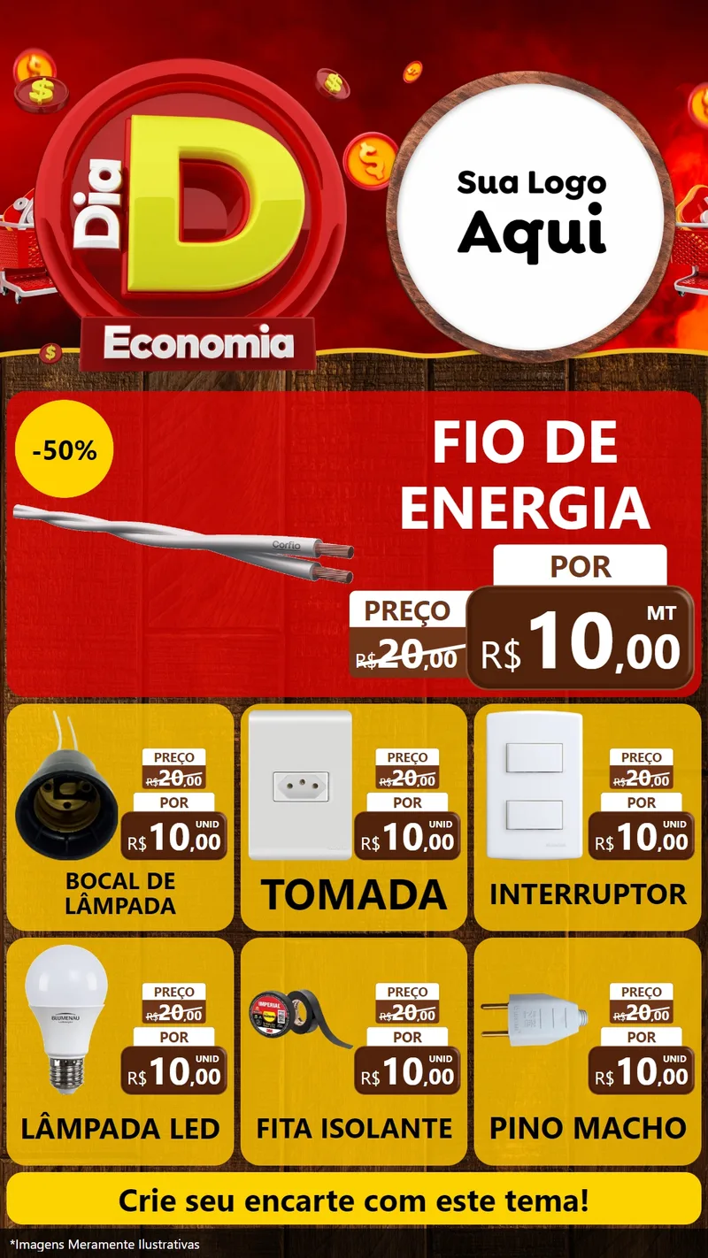 Modelo de Rede Social para Stories com o tema Dia D Economia para Materiais Elétricos
