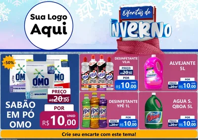 Modelo de Encarte para Encarte A4 Horizontal com o tema Ofertas de Inverno para Produtos de Limpeza