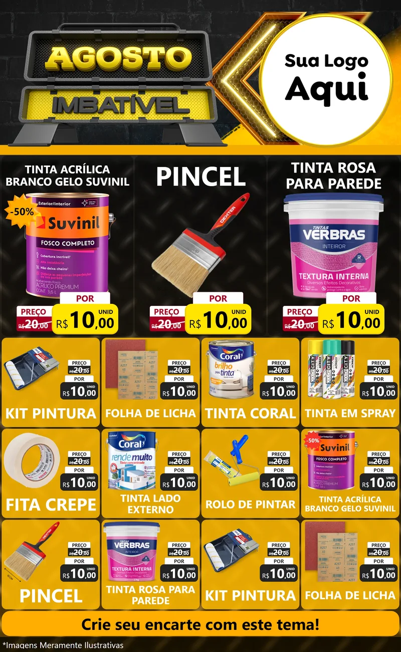 Modelo de Encarte para Encarte Grande com o tema Agosto Imbatível para Tintas e Ferramentas