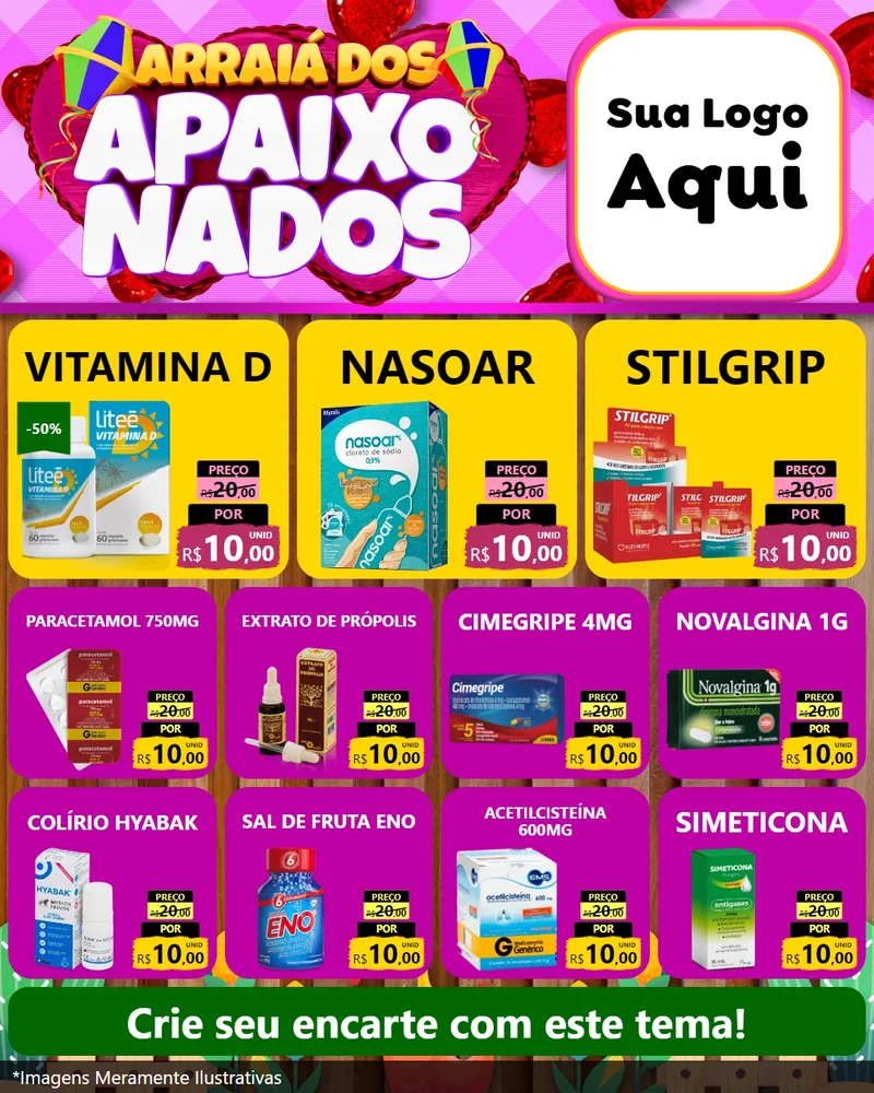 Modelo de Rede Social para Feed Instagram com o tema Arraiá dos Apaixonados para Farmácia