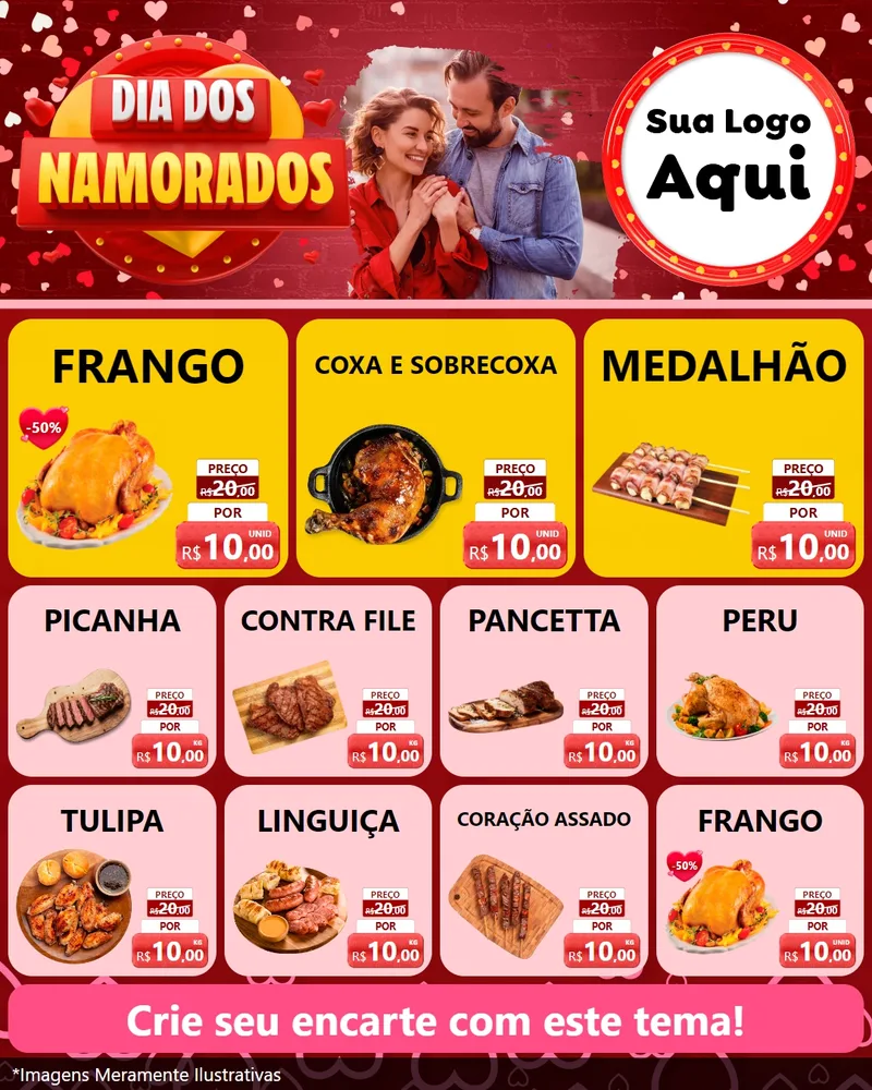 Modelo de Rede Social para Feed Instagram com o tema Dia Dos Namorados para Assados