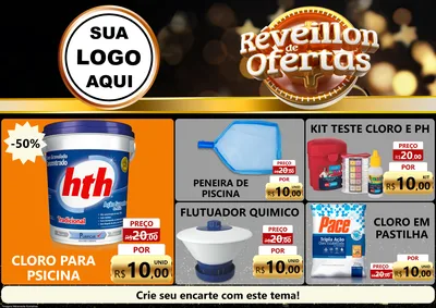Modelo de Encarte para Encarte A4 Horizontal com o tema Réveillon de Ofertas para Produtos para Piscina