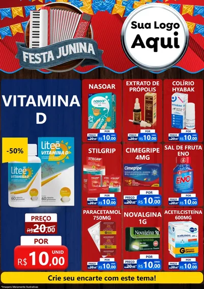 Modelo de Encarte para Encarte A4 Vertical com o tema Festa Junina para Farmácia