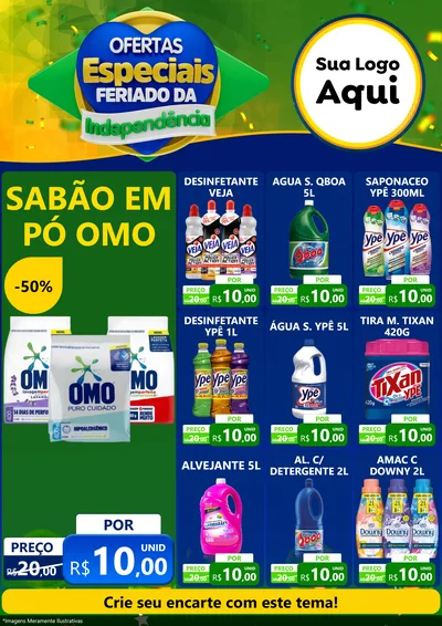 Modelo de Encarte para Encarte A4 Vertical com o tema Ofertas Especiais Feriado da Independência para Produtos de Limpeza