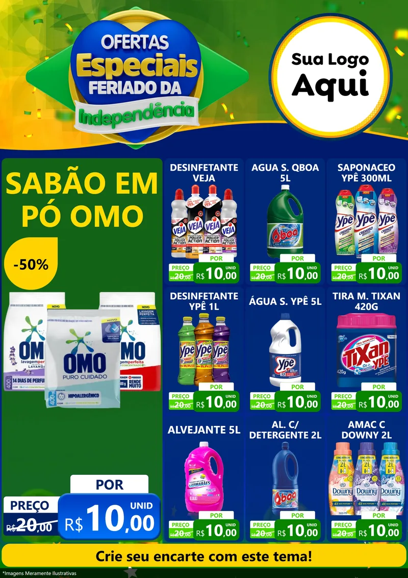 Modelo de Encarte para Encarte A4 Vertical com o tema Ofertas Especiais Feriado da Independência para Produtos de Limpeza