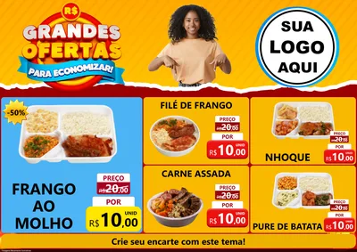 Modelo de Encarte para Encarte A4 Horizontal com o tema Grandes Ofertas Para Economizar! para Restaurante
