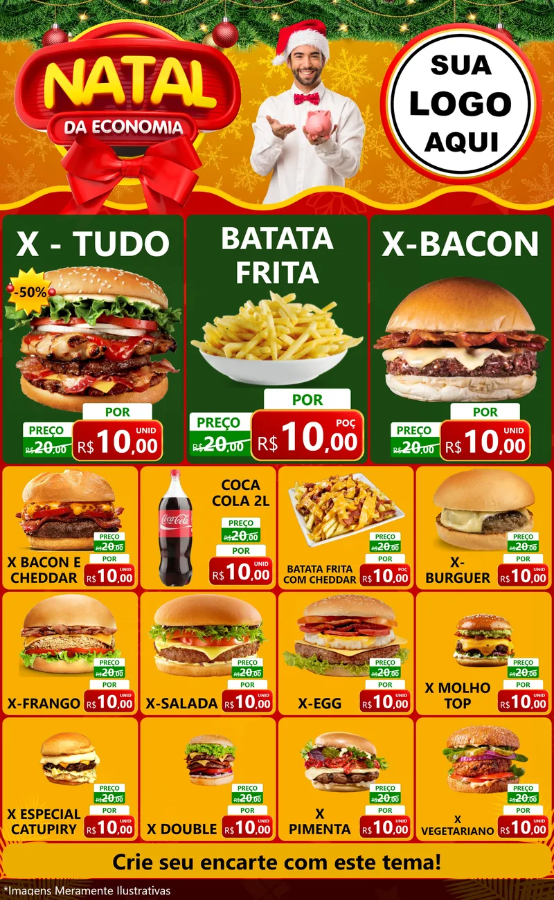 Modelo de Encarte para Encarte Grande com o tema Natal da Economia para Hamburgueria