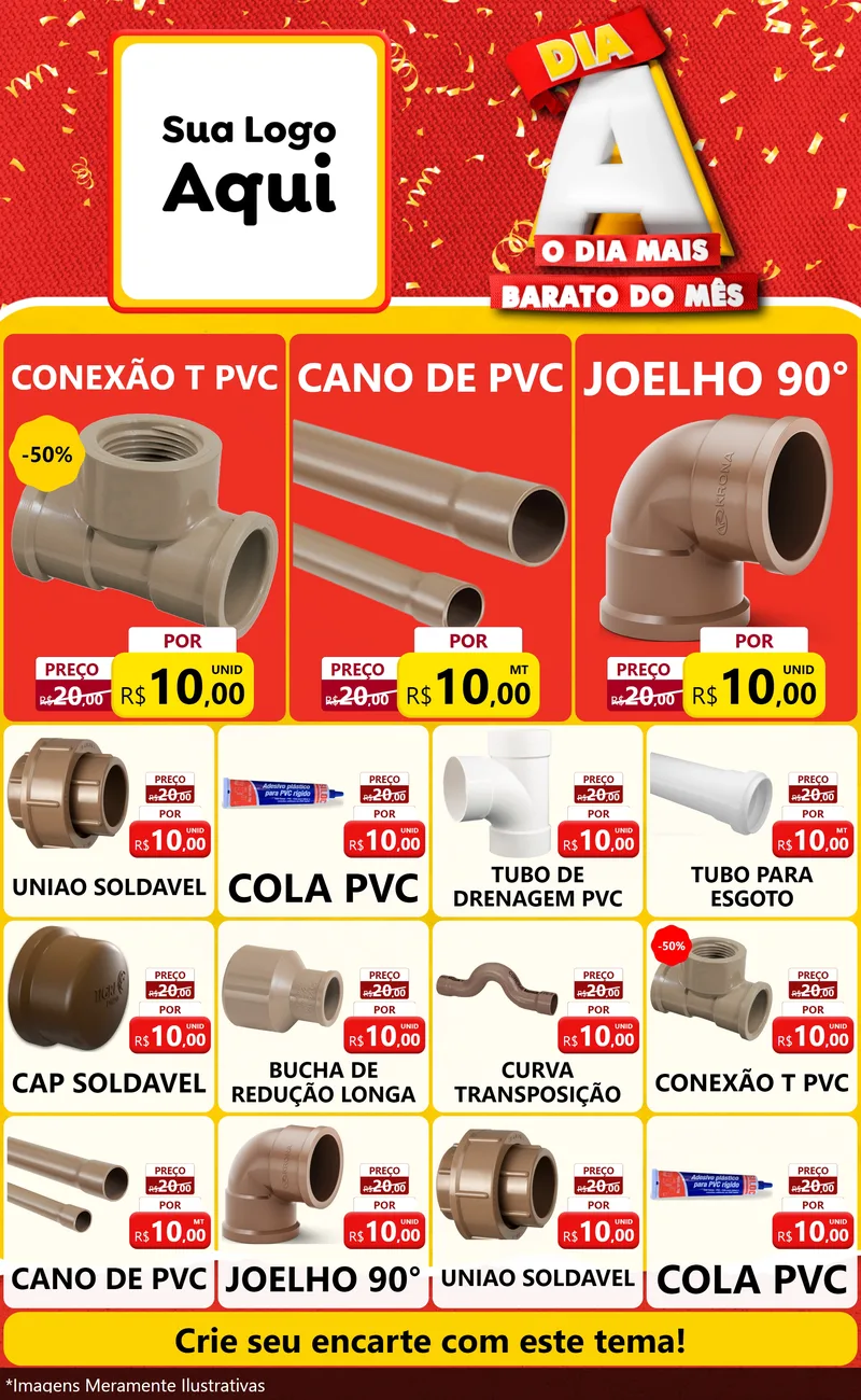 Modelo de Encarte para Encarte Grande com o tema Dia A o Dia Mais Barato do Mês para Tubos e conexões