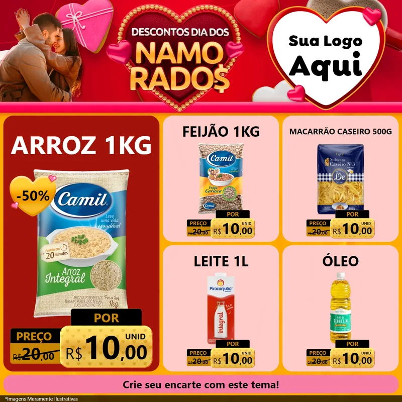 Modelo de Rede Social para Feed Facebook com o tema Descontos Dia dos Namorados para Supermercado