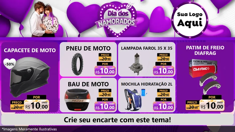 Modelo de TV para TV Horizontal com o tema Dia dos Namorados para Moto peças