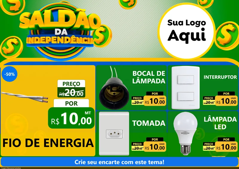 Modelo de Encarte para Encarte A4 Horizontal com o tema Saldão da Indepêndencia para Materiais Elétricos