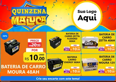 Modelo de Encarte para Encarte A4 Horizontal com o tema Quinzena Maluca para Baterias Elétricas