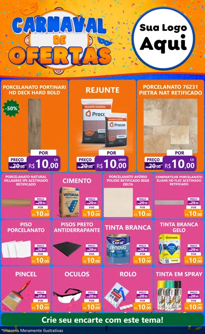 Modelo de Encarte para Encarte Grande com o tema Carnaval de Ofertas para Pisos e revestimentos