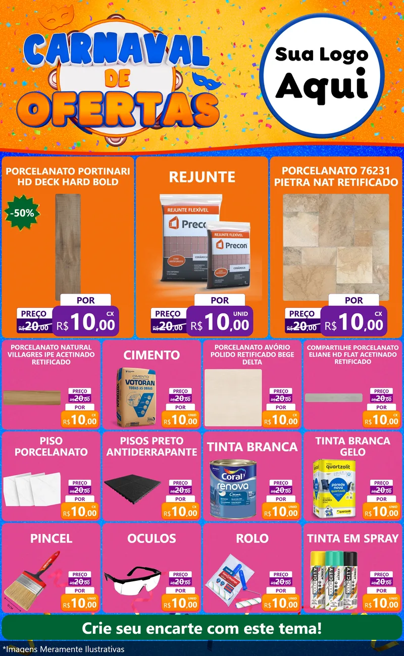 Modelo de Encarte para Encarte Grande com o tema Carnaval de Ofertas para Pisos e revestimentos