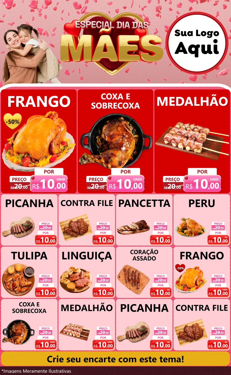 Modelo de Encarte para Encarte Grande com o tema Especial Dia Das Mães para Assados