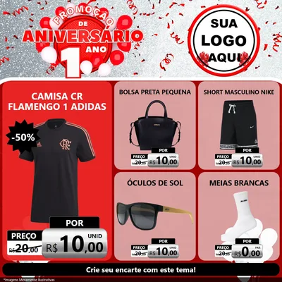 Modelo de Rede Social para Feed Facebook com o tema Promoção de Aniversário - 1 Ano para Roupas e acessórios