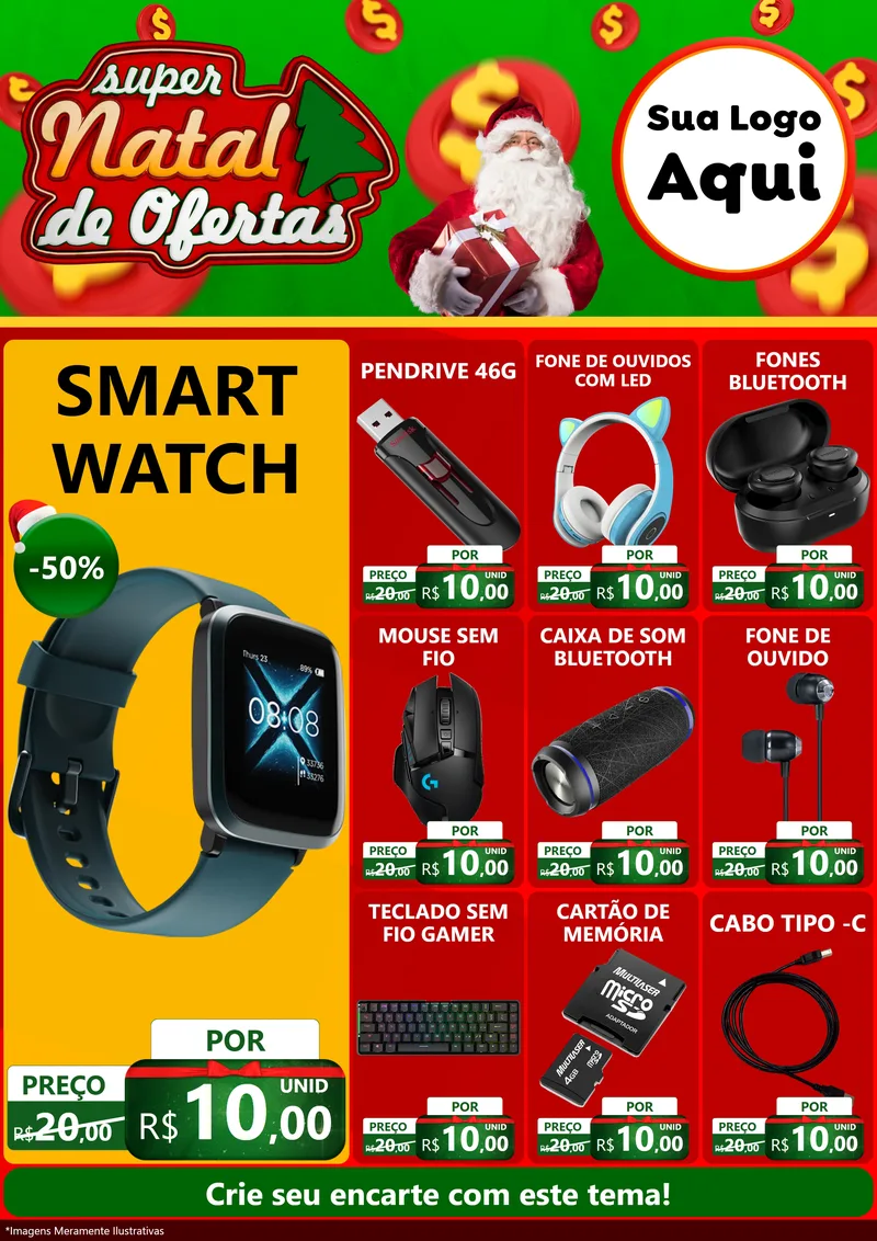 Modelo de Encarte para Encarte A4 Vertical com o tema Super Natal de Ofertas para Informática