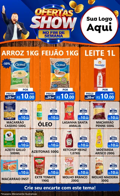 Modelo de Encarte para Encarte Grande com o tema Ofertas Show No Fim De Semana para Supermercado