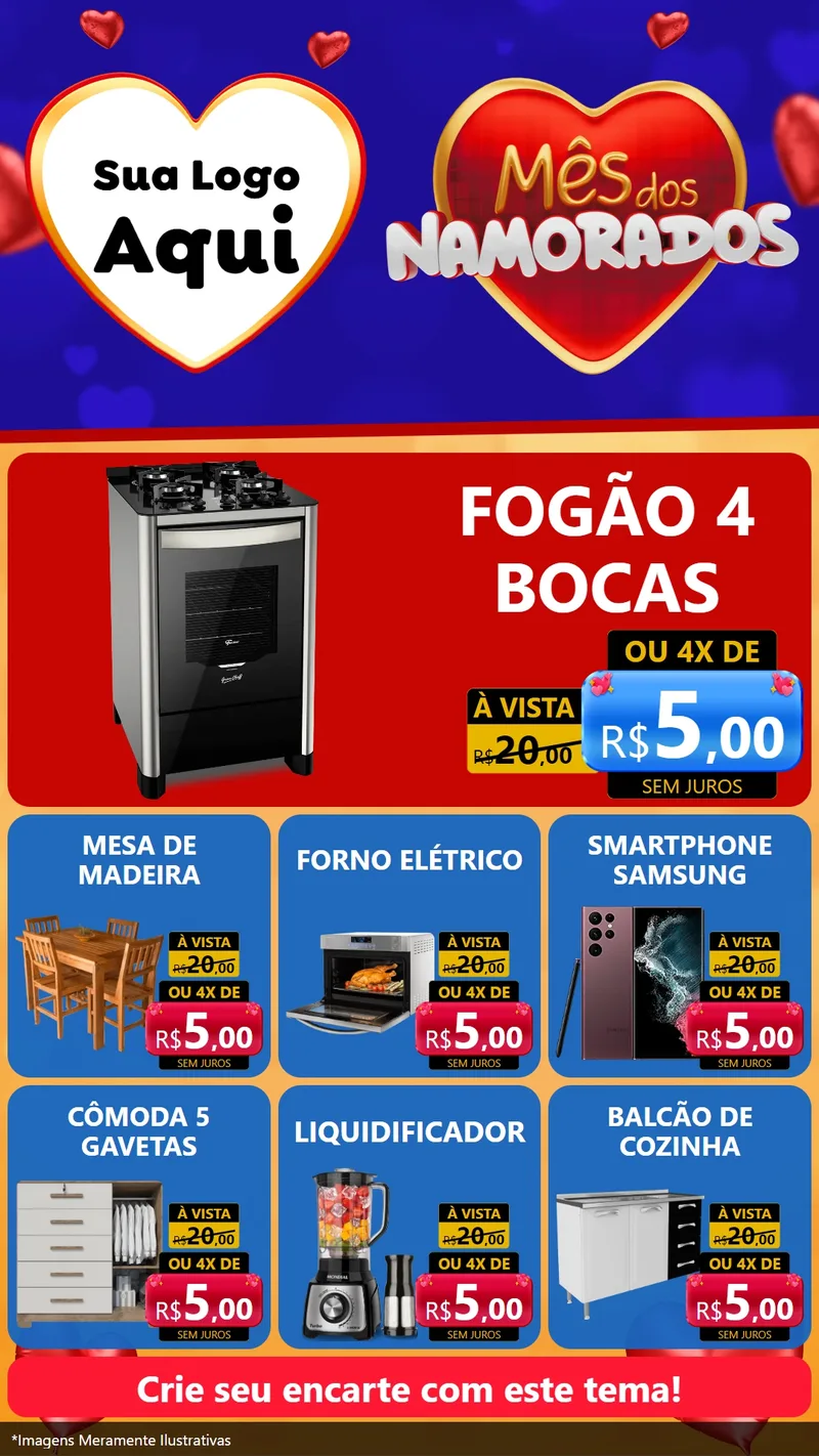 Modelo de Rede Social para Stories com o tema Mês dos Namorados para Móveis e Eletro