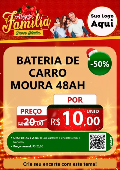 Modelo de Cartaz para Cartaz A4 Vertical com o tema Alegria em Família Super Ofertas - Natal para Baterias Elétricas