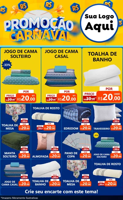 Modelo de Encarte para Encarte Grande com o tema Promoção de Carnaval para Cama, Mesa e Banho
