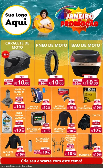 Modelo de Encarte para Encarte Grande com o tema Janeiro de Promoção para Moto peças