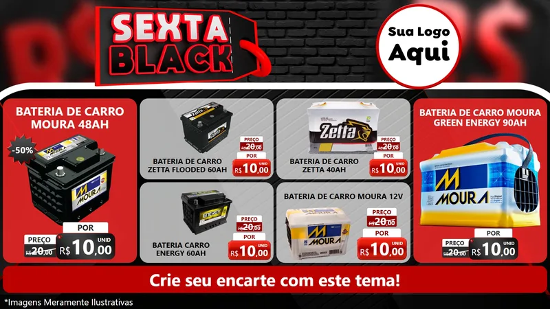 Modelo de TV para TV Horizontal com o tema Sexta Black para Baterias Elétricas