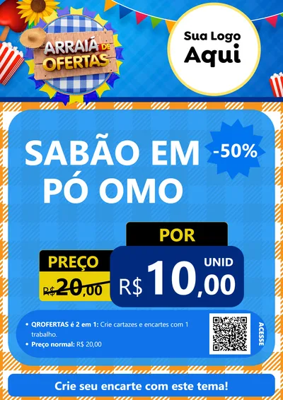 Modelo de Cartaz para Cartaz A4 Vertical com o tema Arraiá de Ofertas para Produtos de Limpeza
