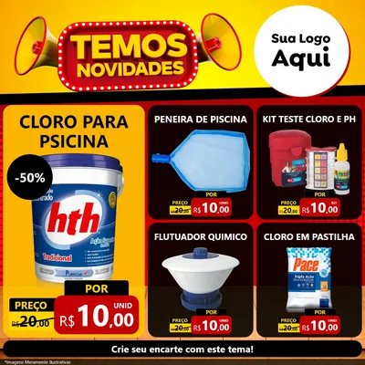 Modelo de Rede Social para Feed Facebook com o tema Temos Novidades para Produtos para Piscina