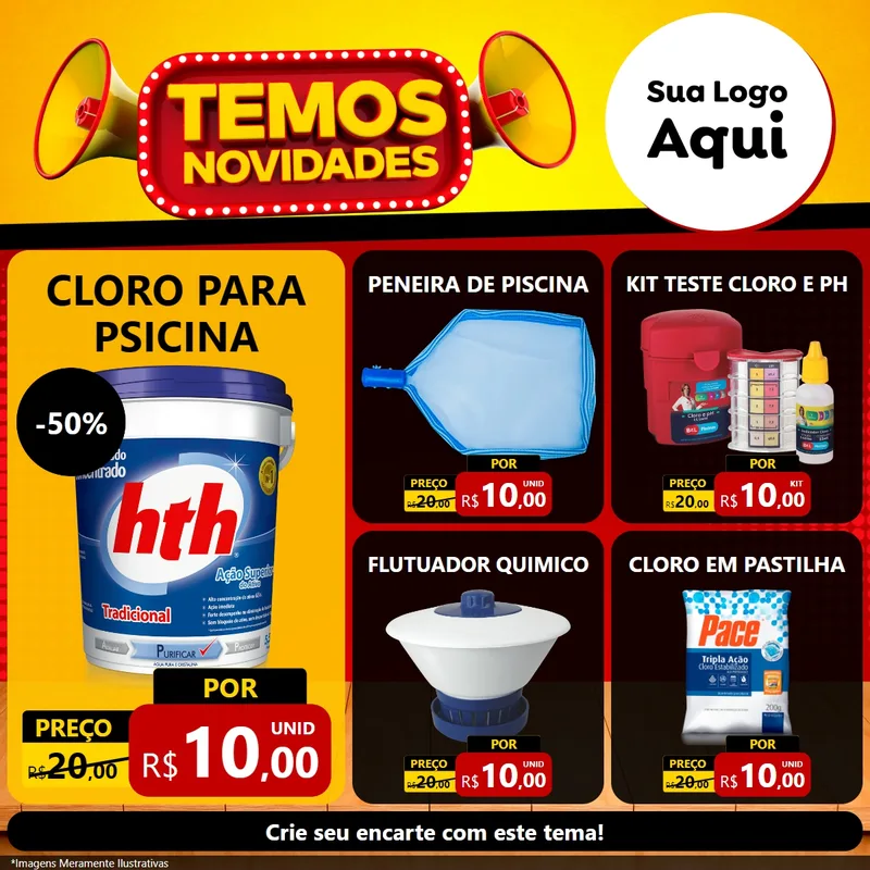 Modelo de Rede Social para Feed Facebook com o tema Temos Novidades para Produtos para Piscina