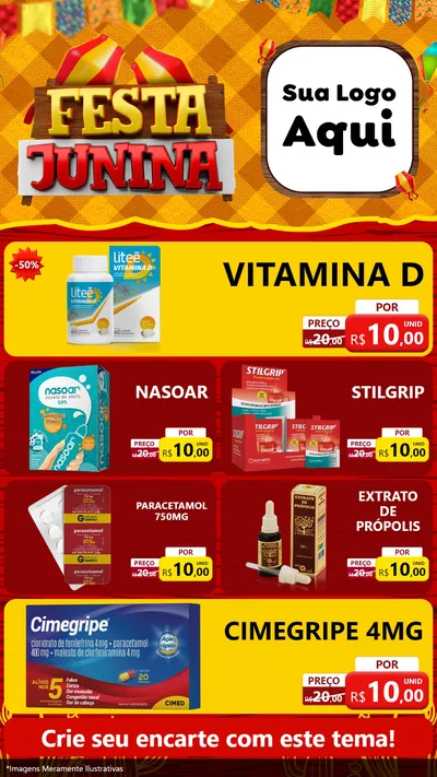 Modelo de TV para TV Vertical com o tema Festa Junina para Farmácia