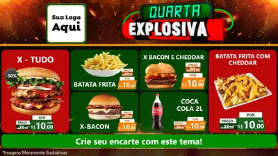 Modelo de TV para TV Horizontal com o tema Quarta Explosiva para Hamburgueria