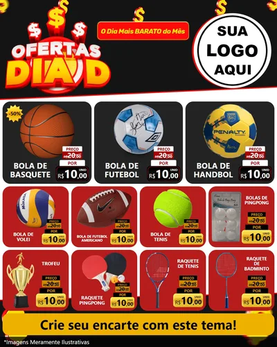 Modelo de Rede Social para Feed Instagram com o tema Ofertas Dia D para Artigos Esportivos
