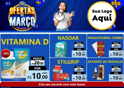 Modelo de Encarte para Encarte A4 Horizontal com o tema Ofertas de Março para Farmácia