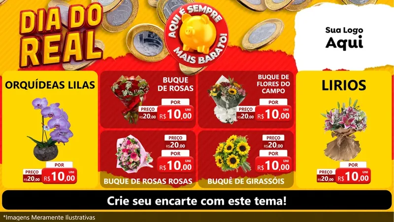 Modelo de TV para TV Horizontal com o tema Dia Do Real para Floricultura e jardim