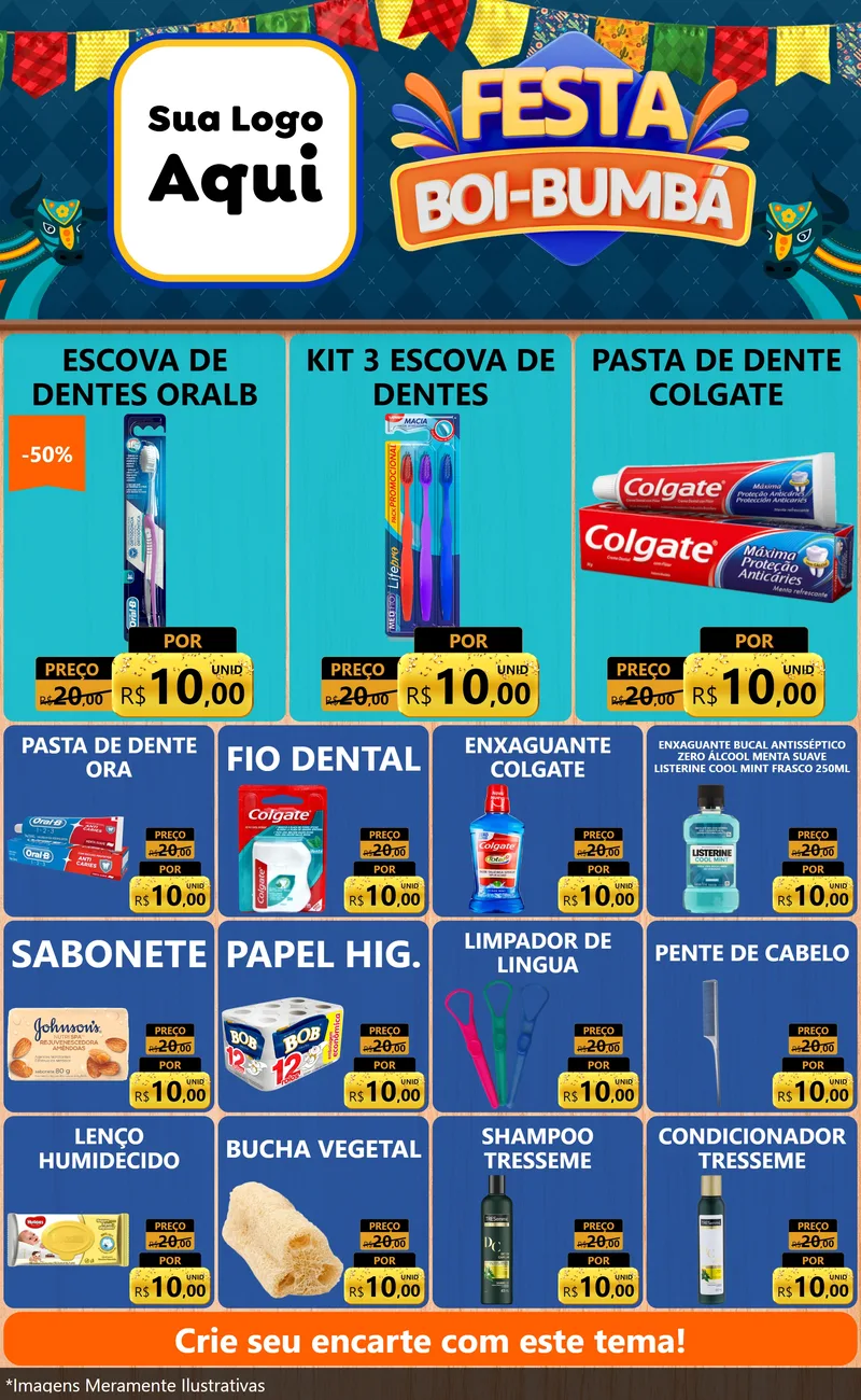 Modelo de Encarte para Encarte Grande com o tema Festa Boi Bumbá para Higiene Pessoal