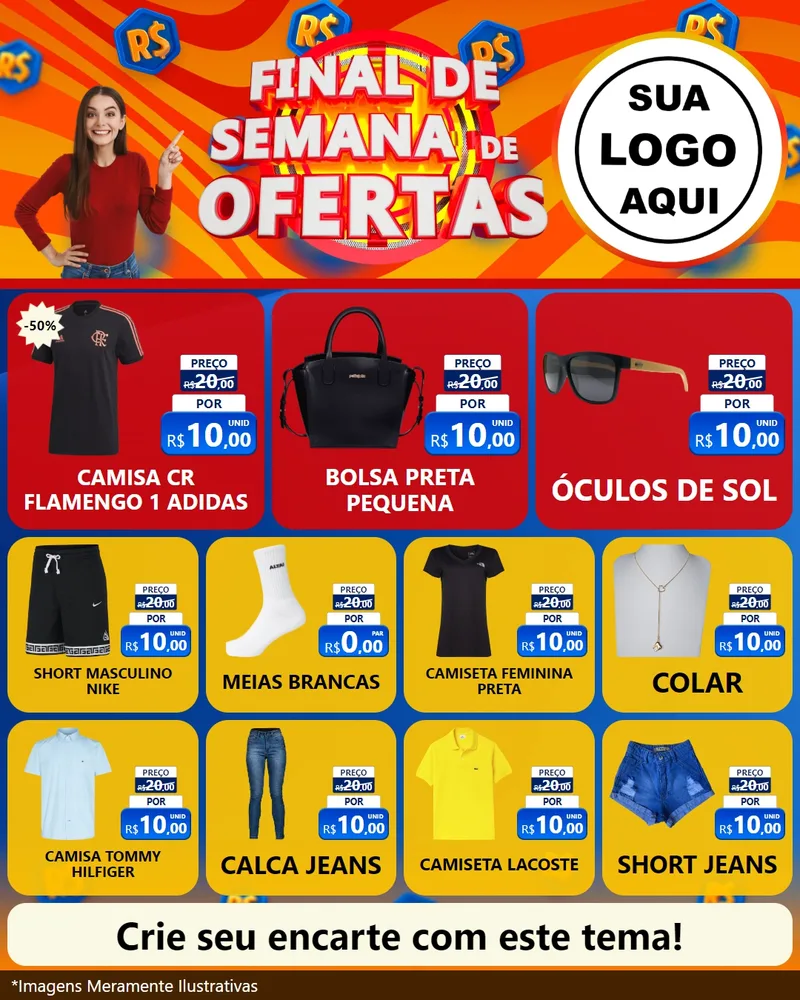 Modelo de Rede Social para Feed Instagram com o tema Final de Semana de Ofertas para Roupas e acessórios
