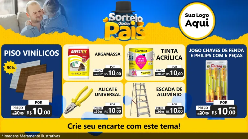 Modelo de TV para TV Horizontal com o tema Sorteio Dia Dos Pais para Material para Construção
