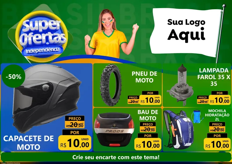 Modelo de Encarte para Encarte A4 Horizontal com o tema Super Ofertas de Independência para Moto peças