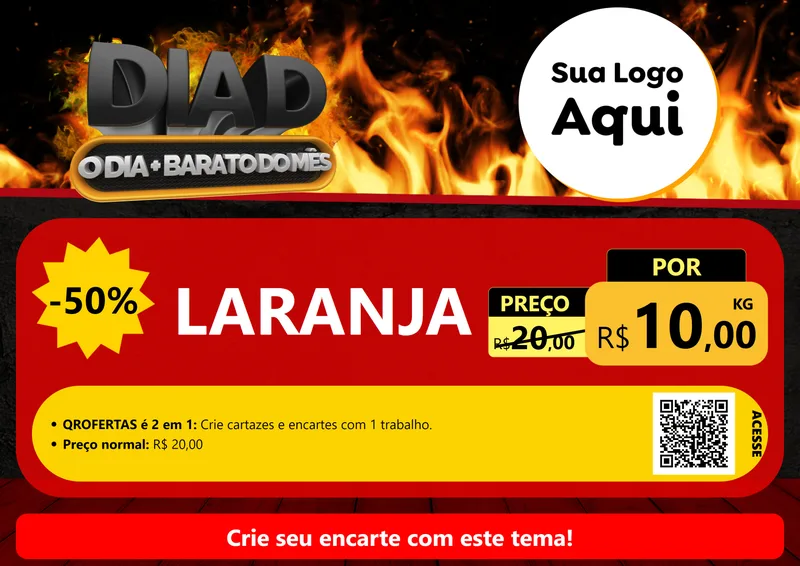 Modelo de Cartaz para Cartaz A4 Horizontal com o tema Dia D, O Dia Mais Barato Do Mês para Hortifrúti