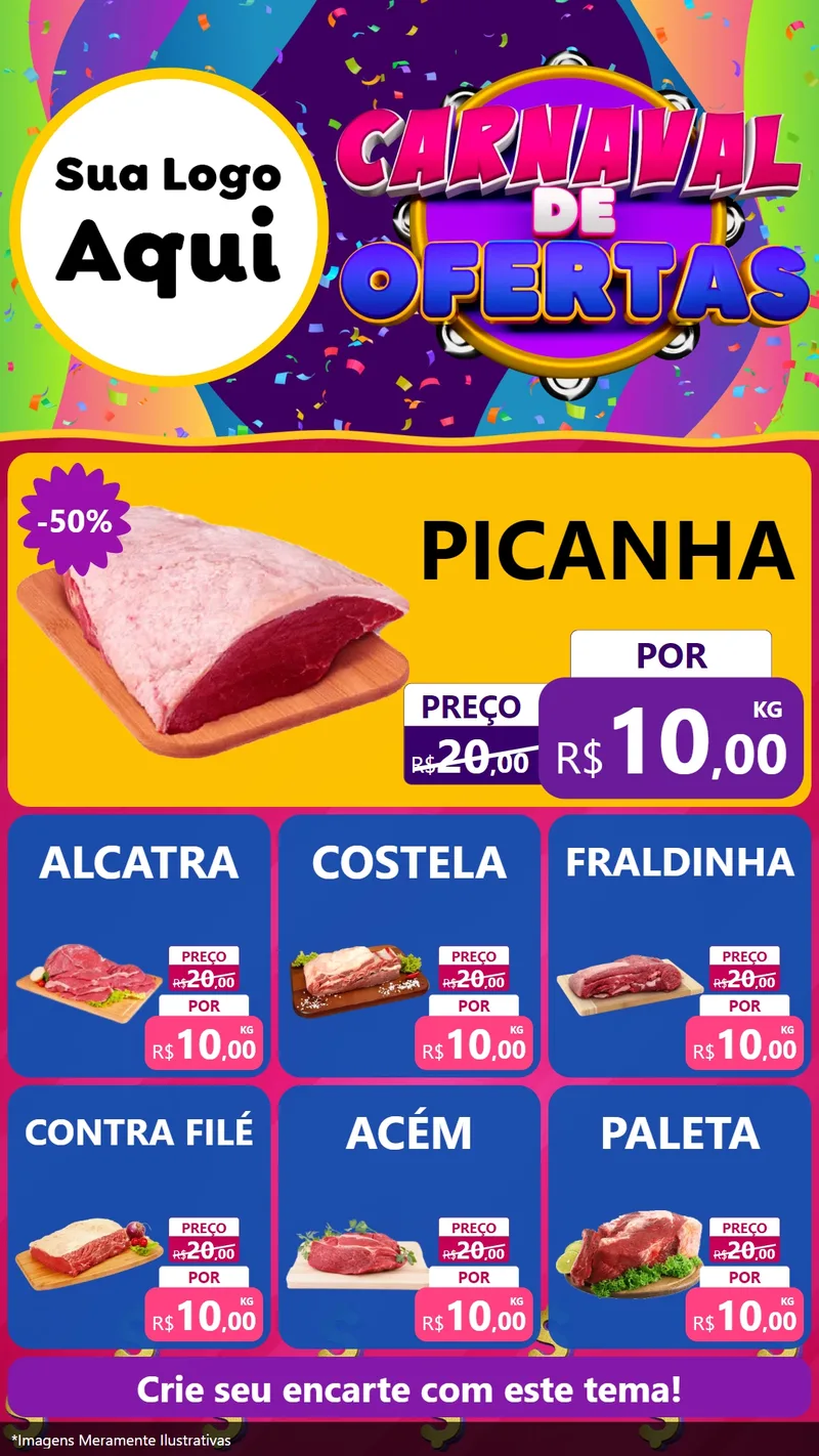 Modelo de Rede Social para Stories com o tema Carnaval de Ofertas para Açougue