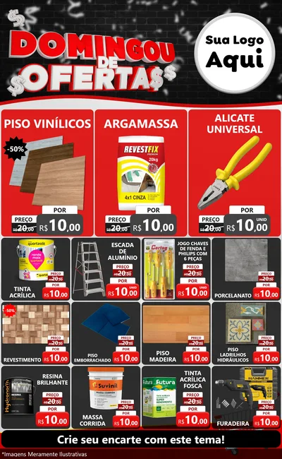 Modelo de Encarte para Encarte Grande com o tema Domingou de Ofertas para Material para Construção