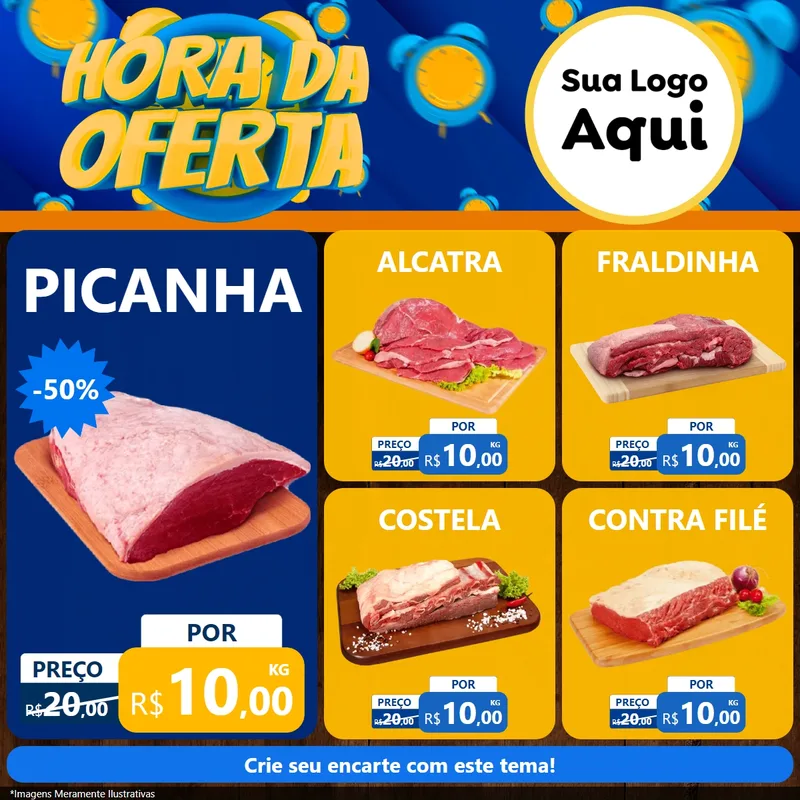 Modelo de Rede Social para Feed Facebook com o tema Hora da Oferta para Açougue