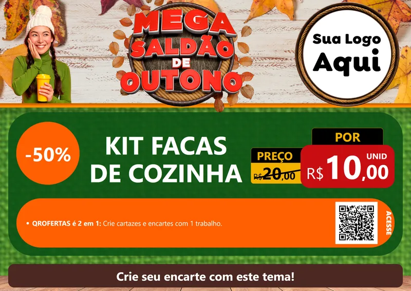 Modelo de Cartaz para Cartaz A4 Horizontal com o tema Mega Saldão de Outono para Utilidades Domésticas