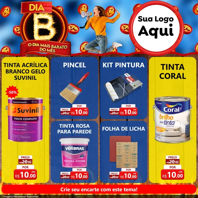 Modelo de Rede Social para Feed Facebook com o tema Dia B - O Dia Mais Barato Do Mês para Tintas e Ferramentas