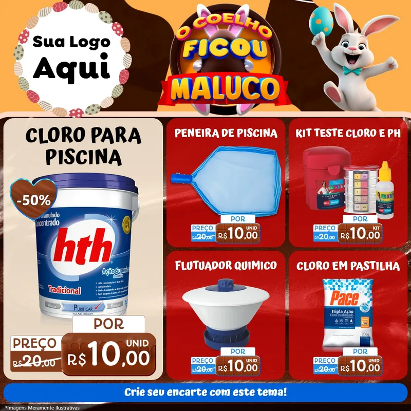 Modelo de Rede Social para Feed Facebook com o tema O Coelho Ficou Maluco - Páscoa para Produtos para Piscina